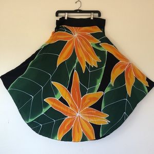 Pareo Skirt with Orange Flowers, size L